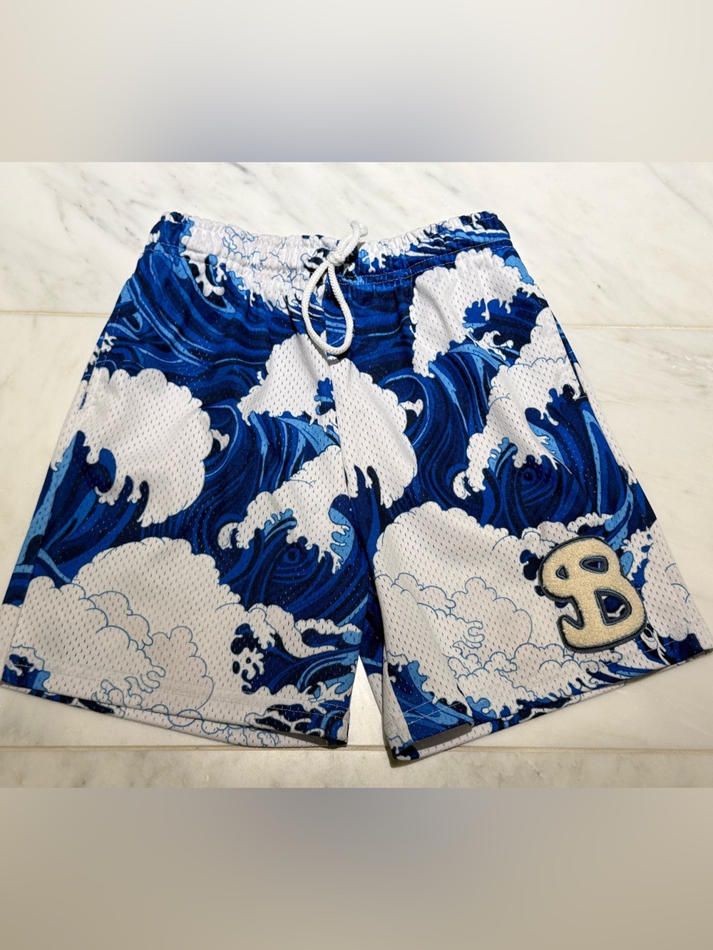 Blue Wave Print Boys BKSQD Bucketsquad Athletic Shorts YXL